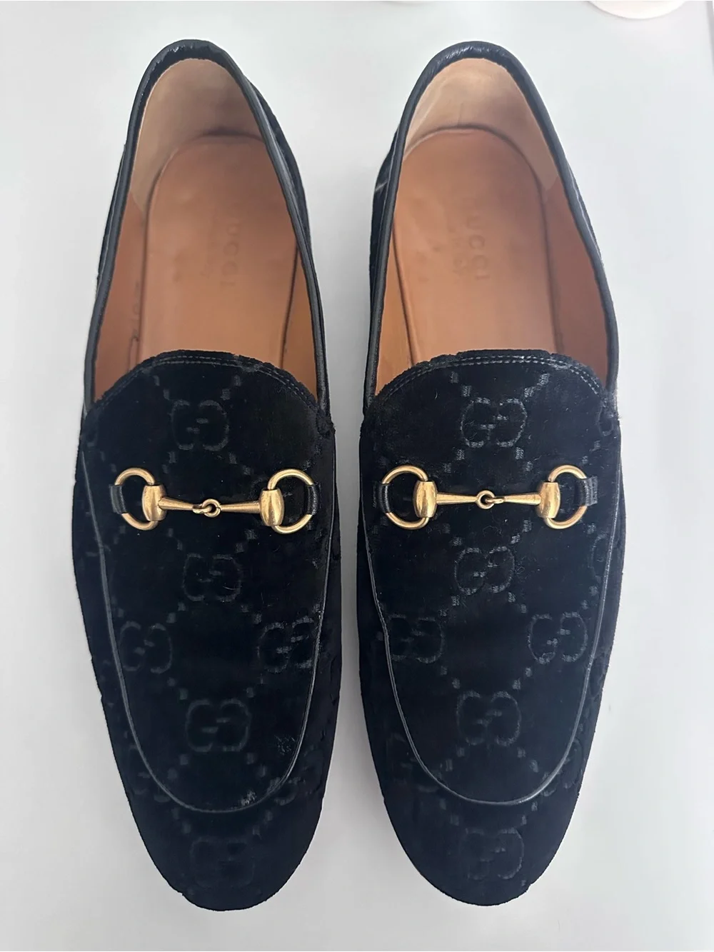 Gucci Black Velvet Horsebit Loafers with GG Monogram